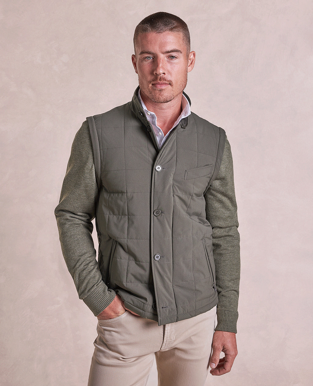 The Rhett - Nylon Vest w/Removable Knit Sleeves - Olive